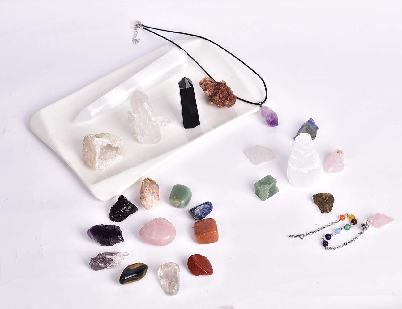 24Pcs Healing Crystal Starter Kit Meditation Spirituality Therapy Pendulum Set