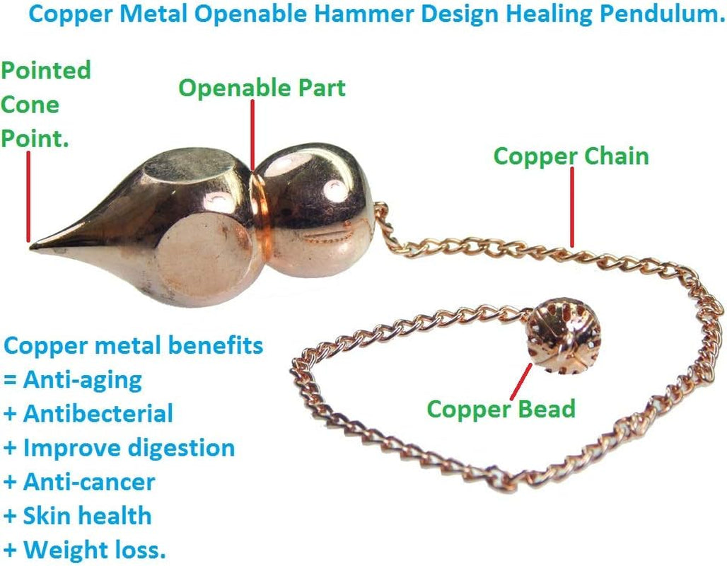 Ball Point Hammer Design Copper Metal Reiki Dowsing Divination Openable Pendulum.