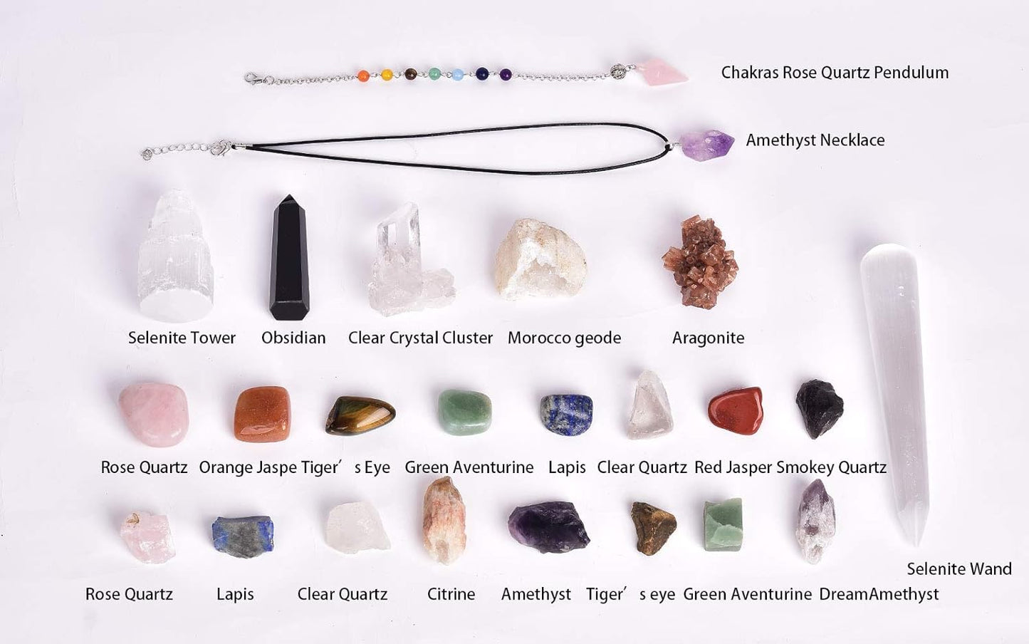 24Pcs Healing Crystal Starter Kit Meditation Spirituality Therapy Pendulum Set