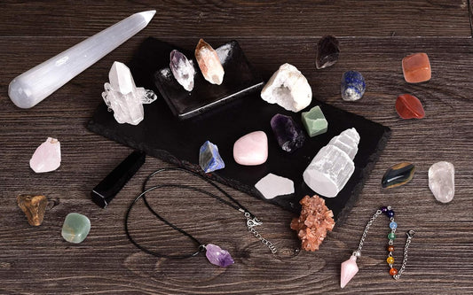 24Pcs Healing Crystal Starter Kit Meditation Spirituality Therapy Pendulum Set