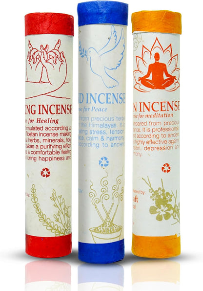 Tibetan Incense Sticks Pack of 3|Hand Rolled Aromatherapy Supplies| Spiritual Natural Insense for Relaxation|Home Scents Products Useful for Mindfulness|Therapeutic Fragrances for Wellness Rituals.