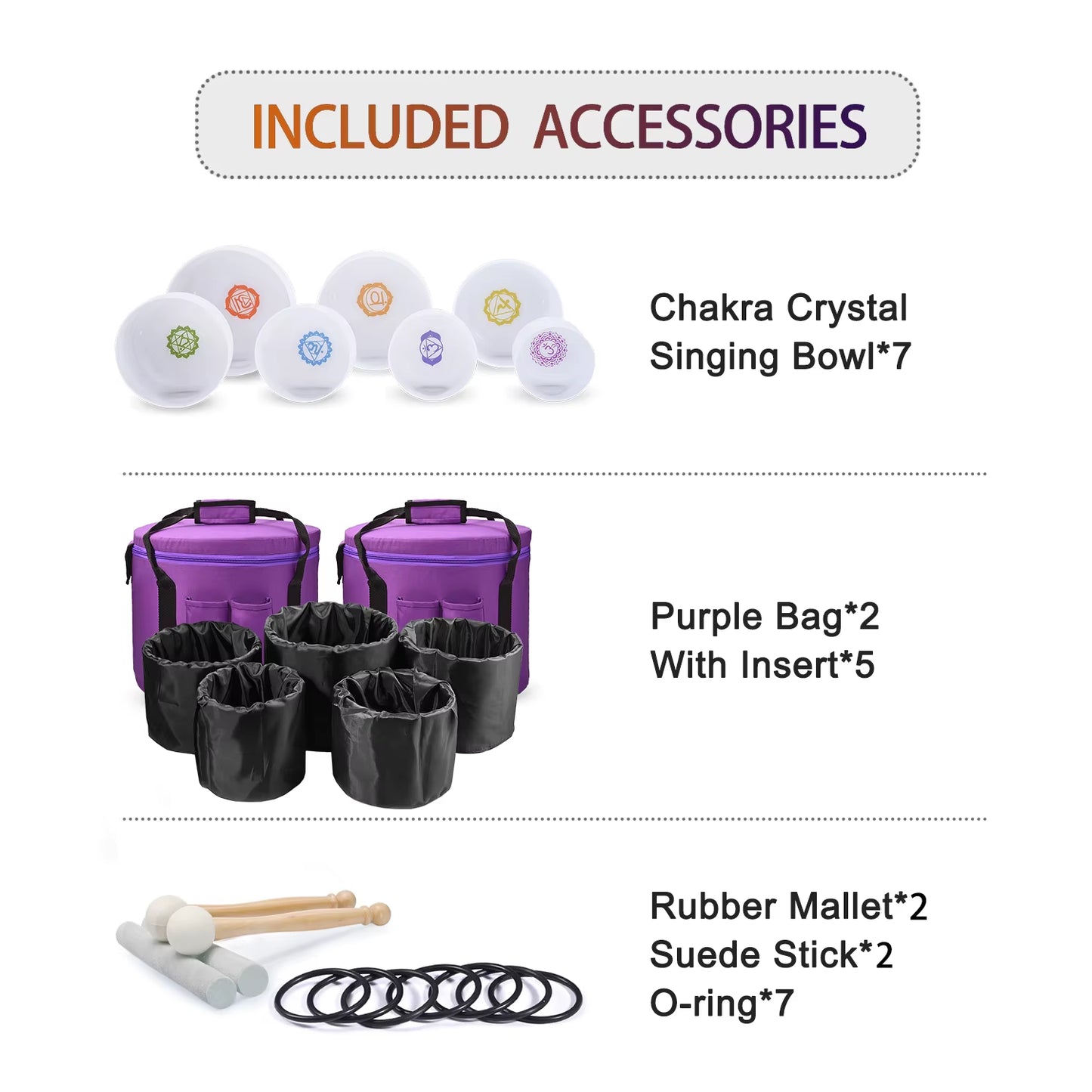 7-12" Chakra Design Crystal Singing Bowls Frosted Chakra Quartz Set 7 PCS for Stress Relief with Free 11" 12" Carrying Bags